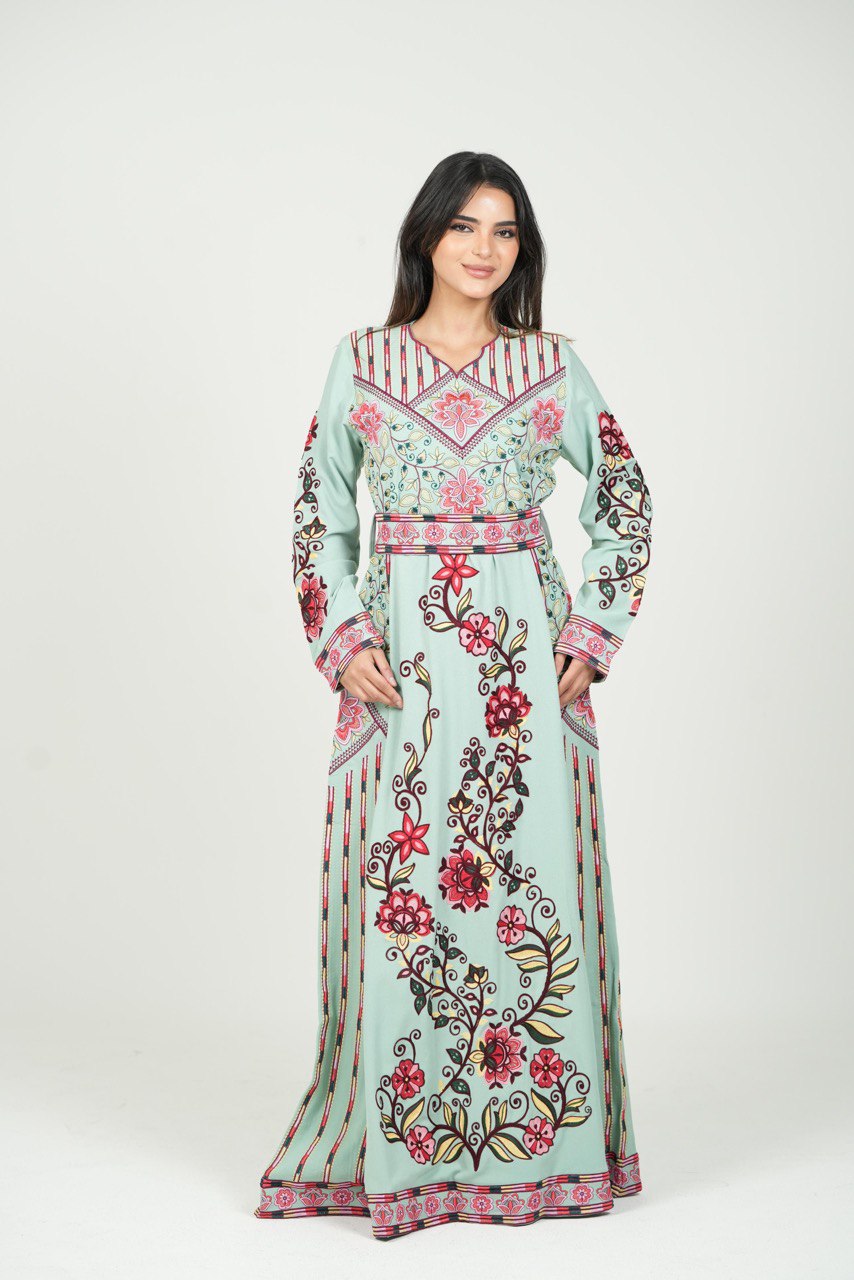 Embroidered Cotton Crepe Jalabiya – Belted