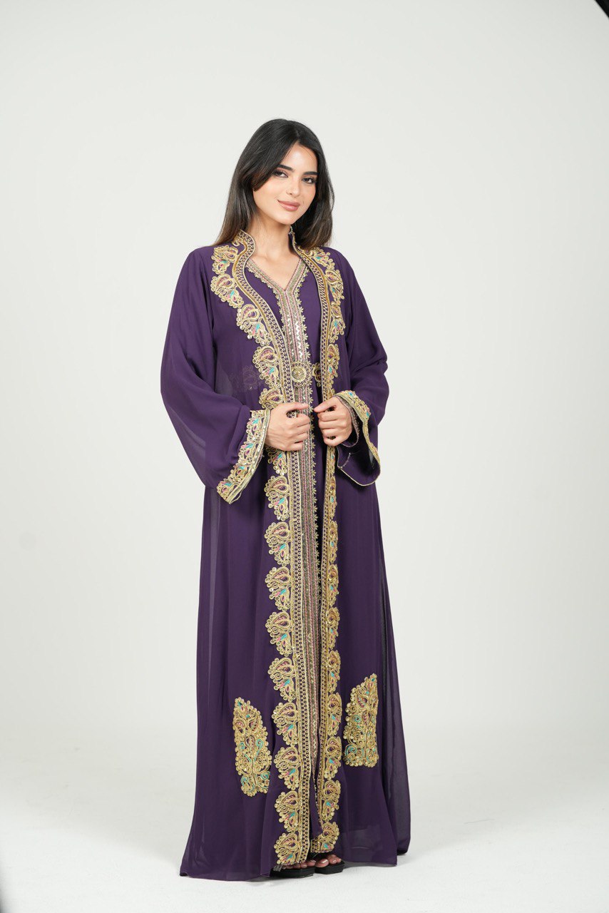 Hand-Embroidered Chiffon Kaftan