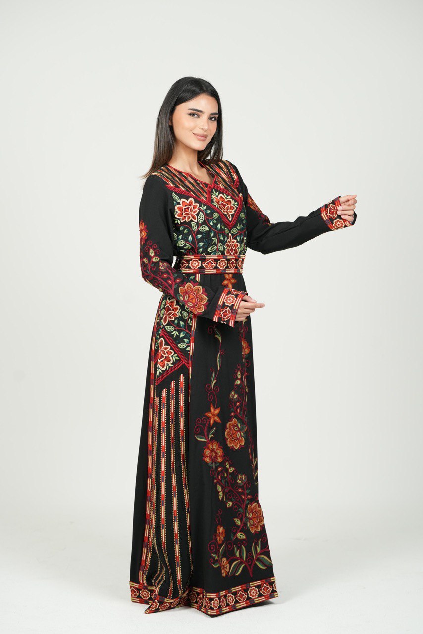Embroidered Cotton Crepe Jalabiya – Belted