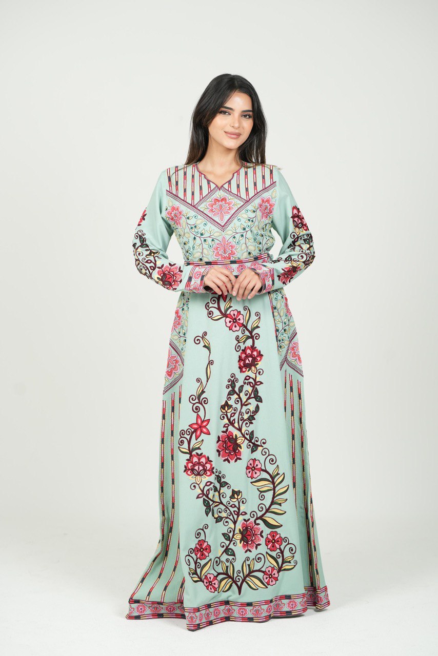 Embroidered Cotton Crepe Jalabiya – Belted
