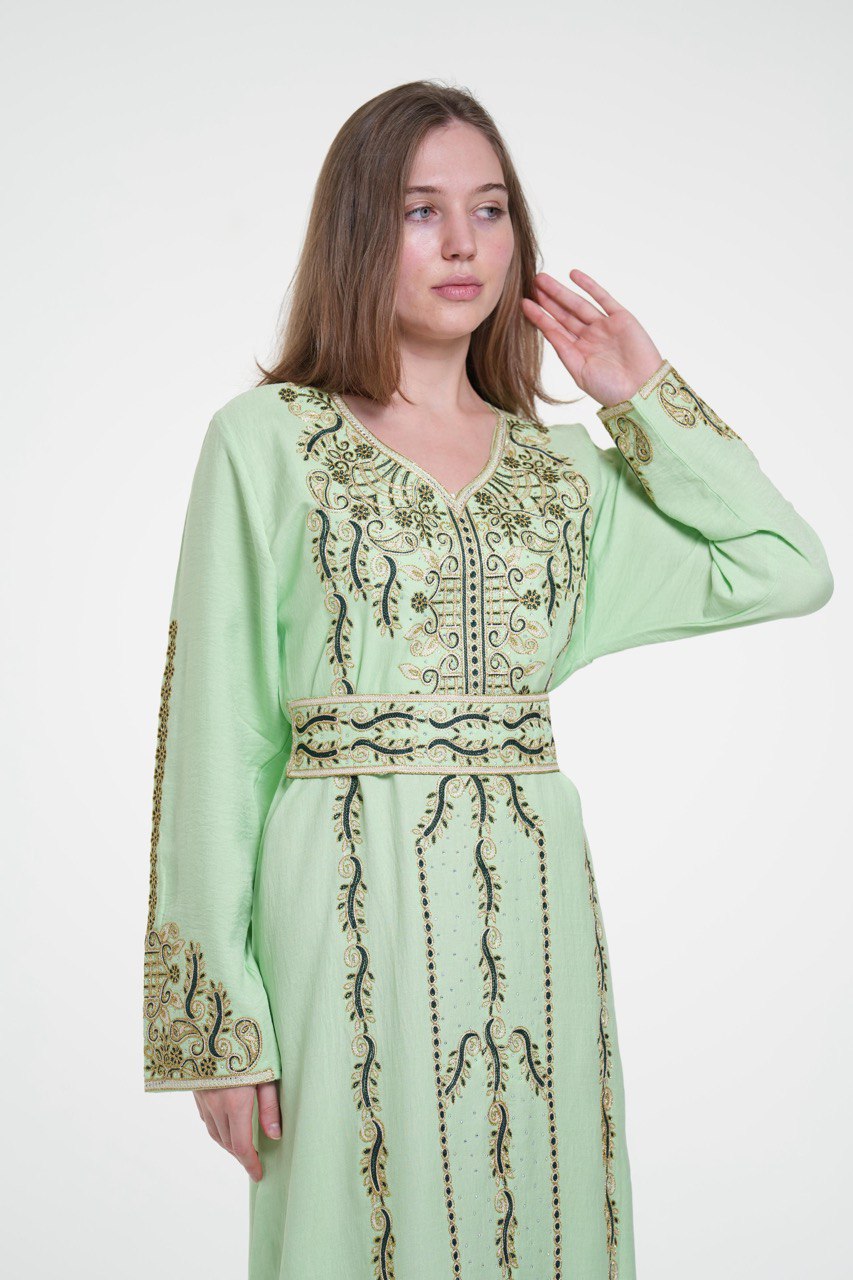 Embroidered Cotton Jalabiya – Belted