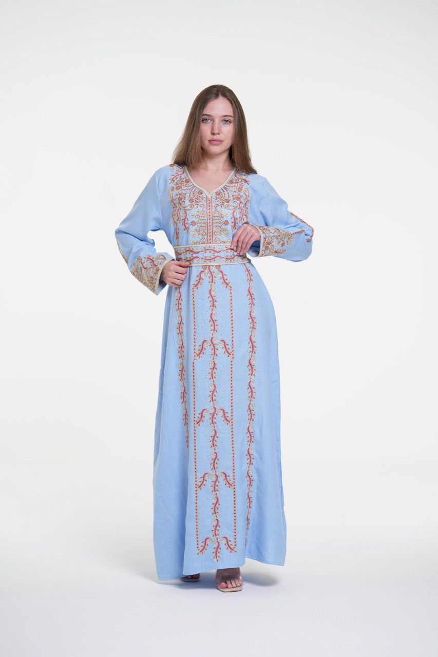 Embroidered Cotton Jalabiya – Belted