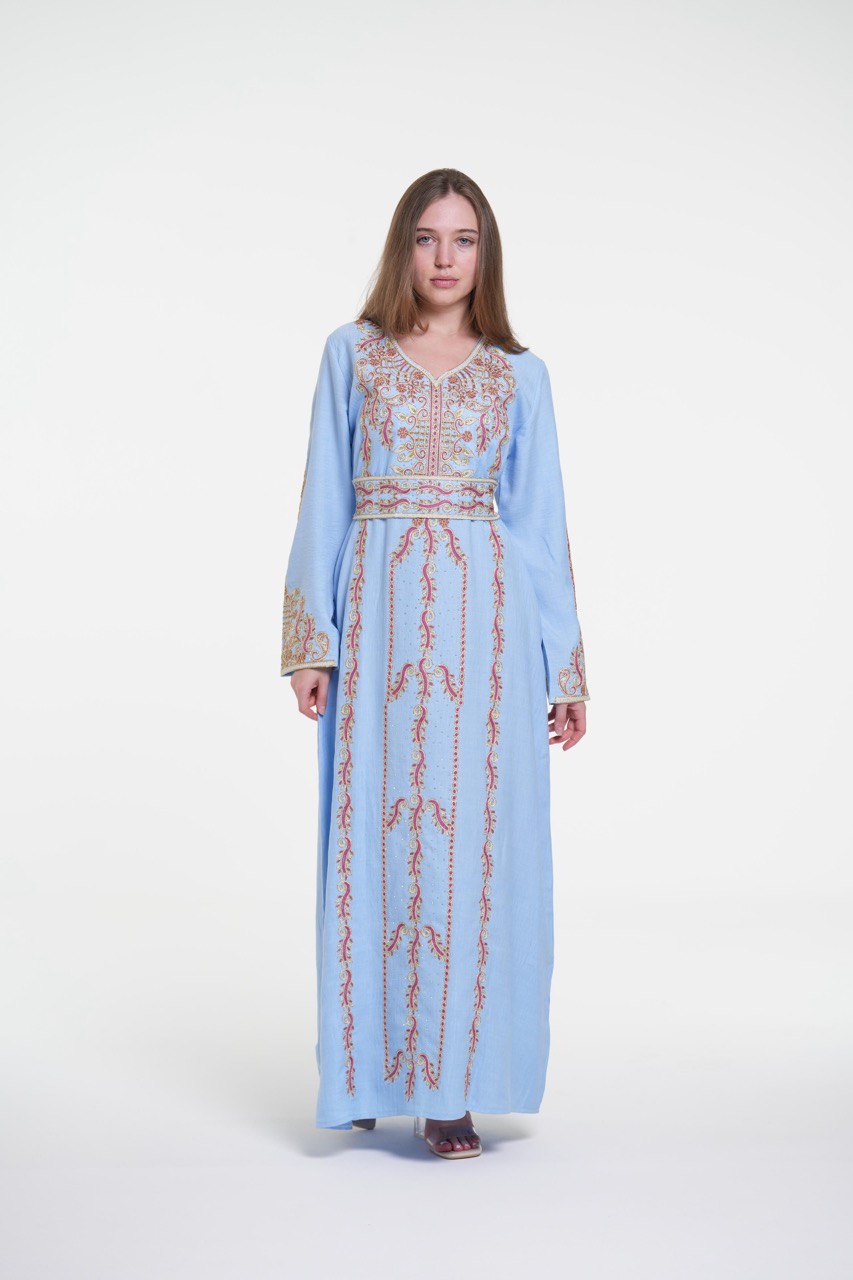 Embroidered Cotton Jalabiya – Belted
