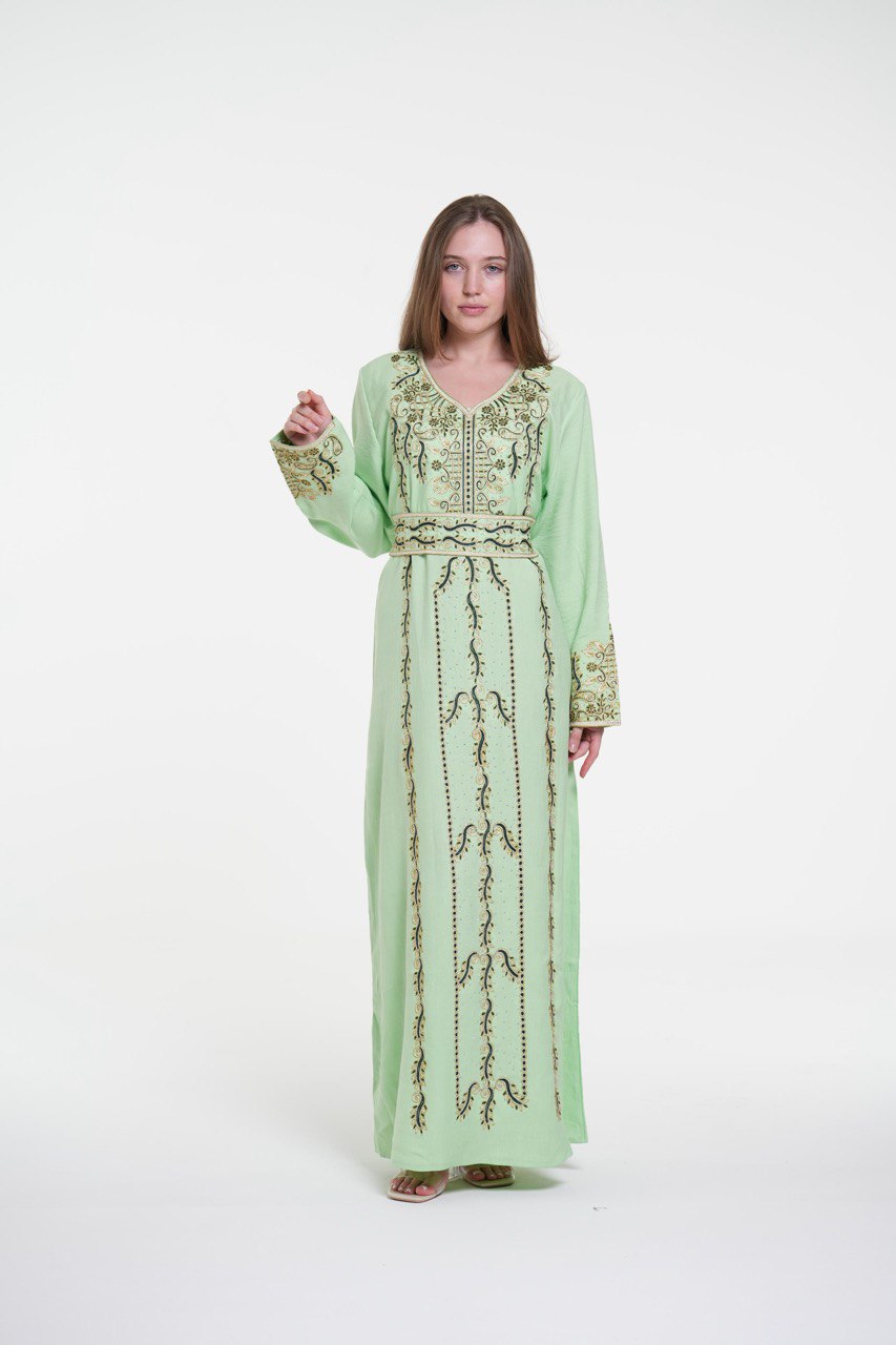 Embroidered Cotton Jalabiya – Belted