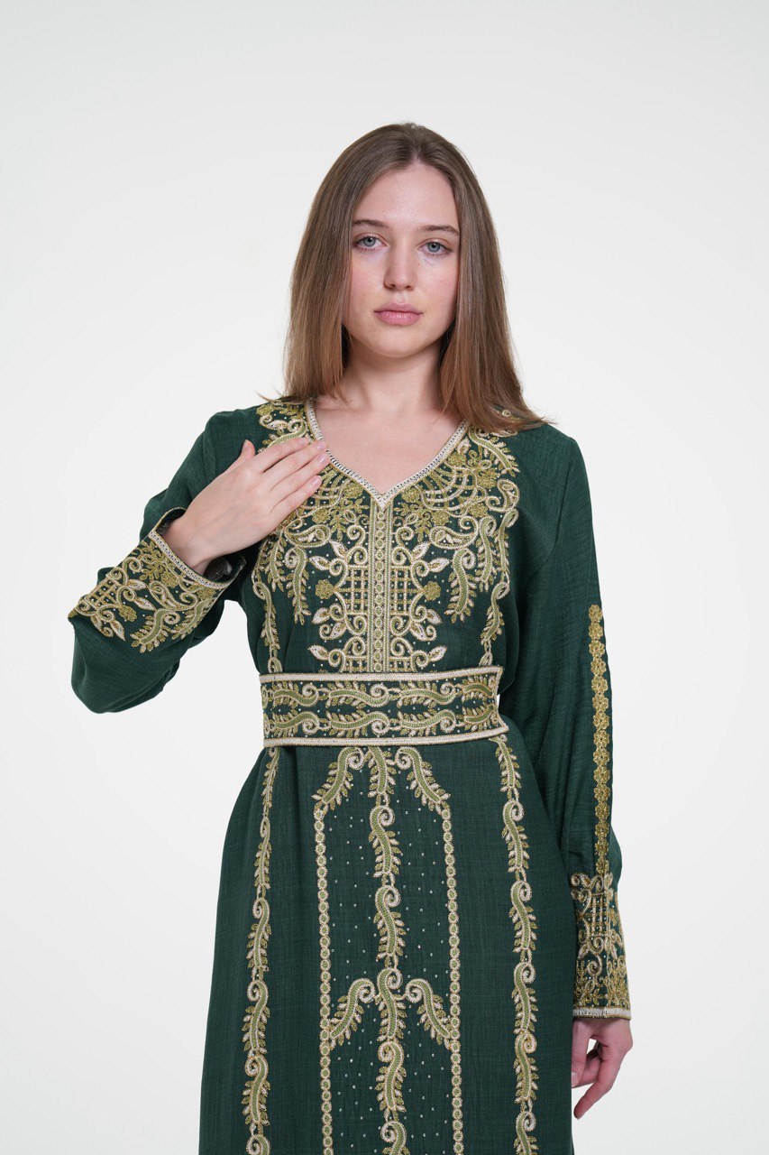 Embroidered Cotton Jalabiya – Belted