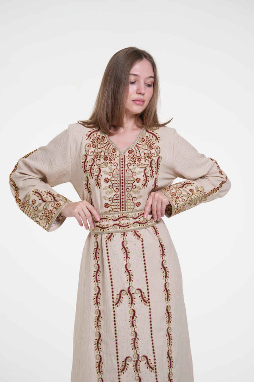 Embroidered Cotton Jalabiya – Belted