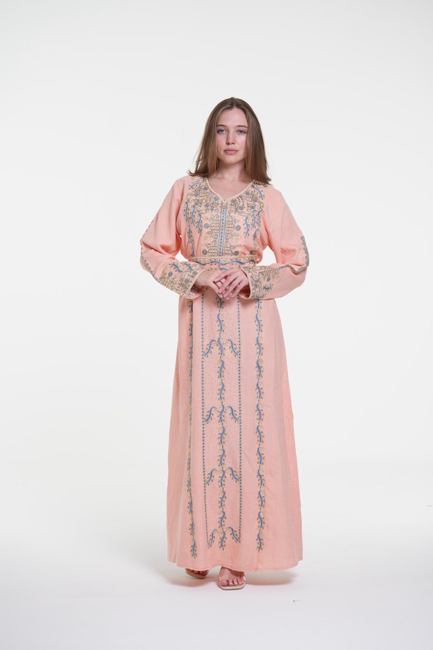 Embroidered Cotton Jalabiya – Belted