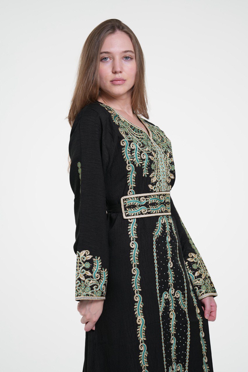 Embroidered Cotton Jalabiya – Belted