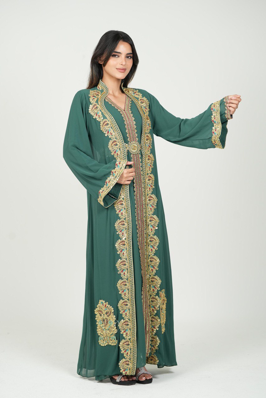 Hand-Embroidered Chiffon Kaftan