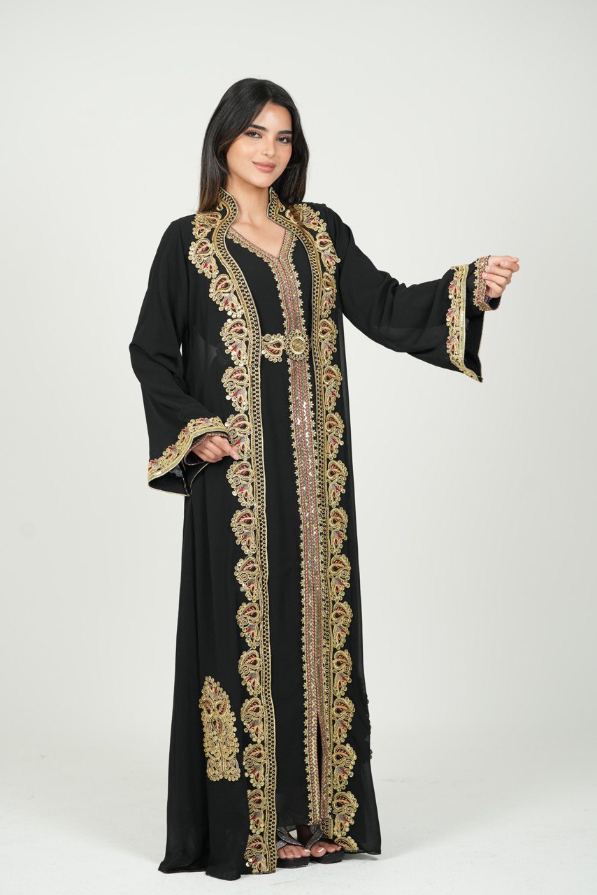 Hand-Embroidered Chiffon Kaftan