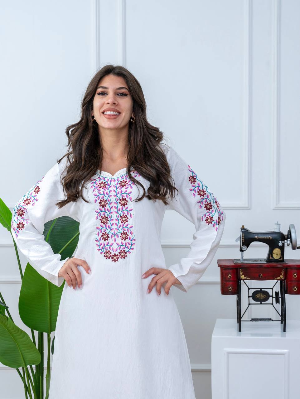 Embroidered Cotton Linen Jalabiya