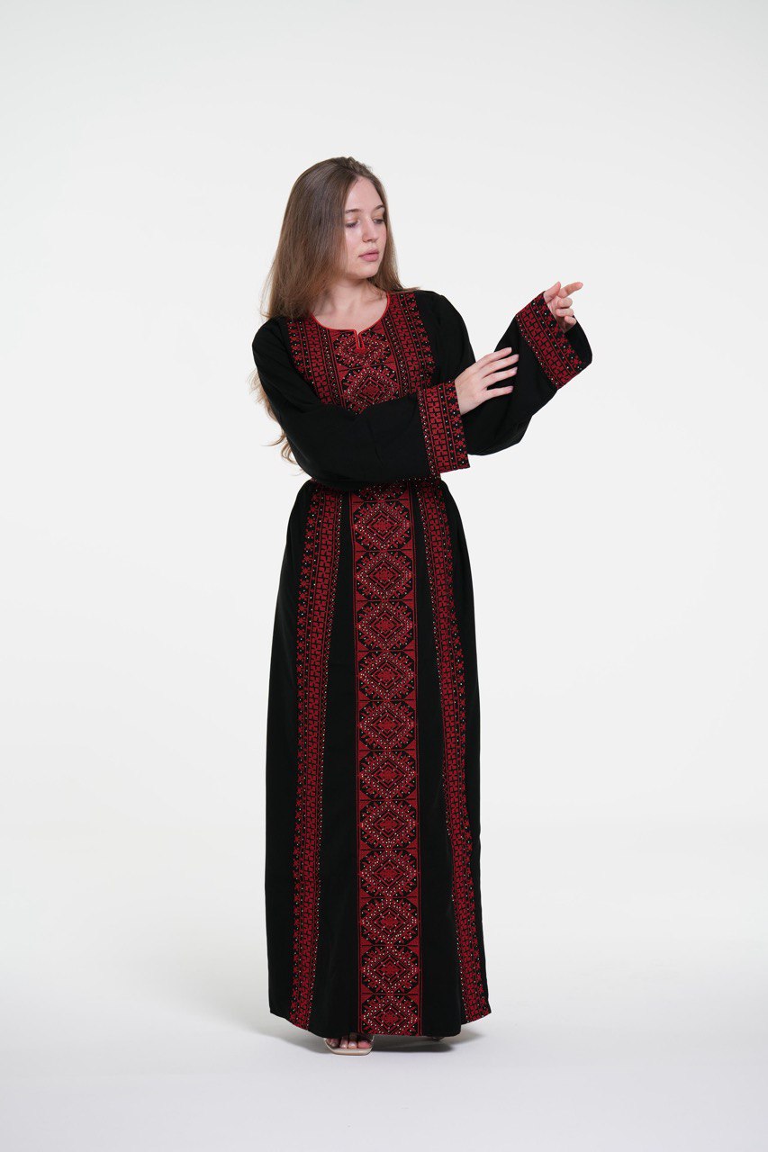 Palestinian Embroidered Black Jalabiya with Strass