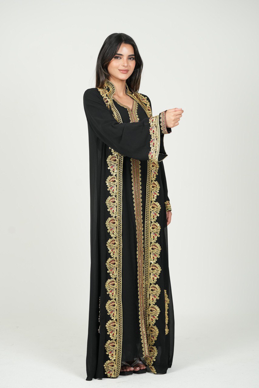 Hand-Embroidered Chiffon Kaftan